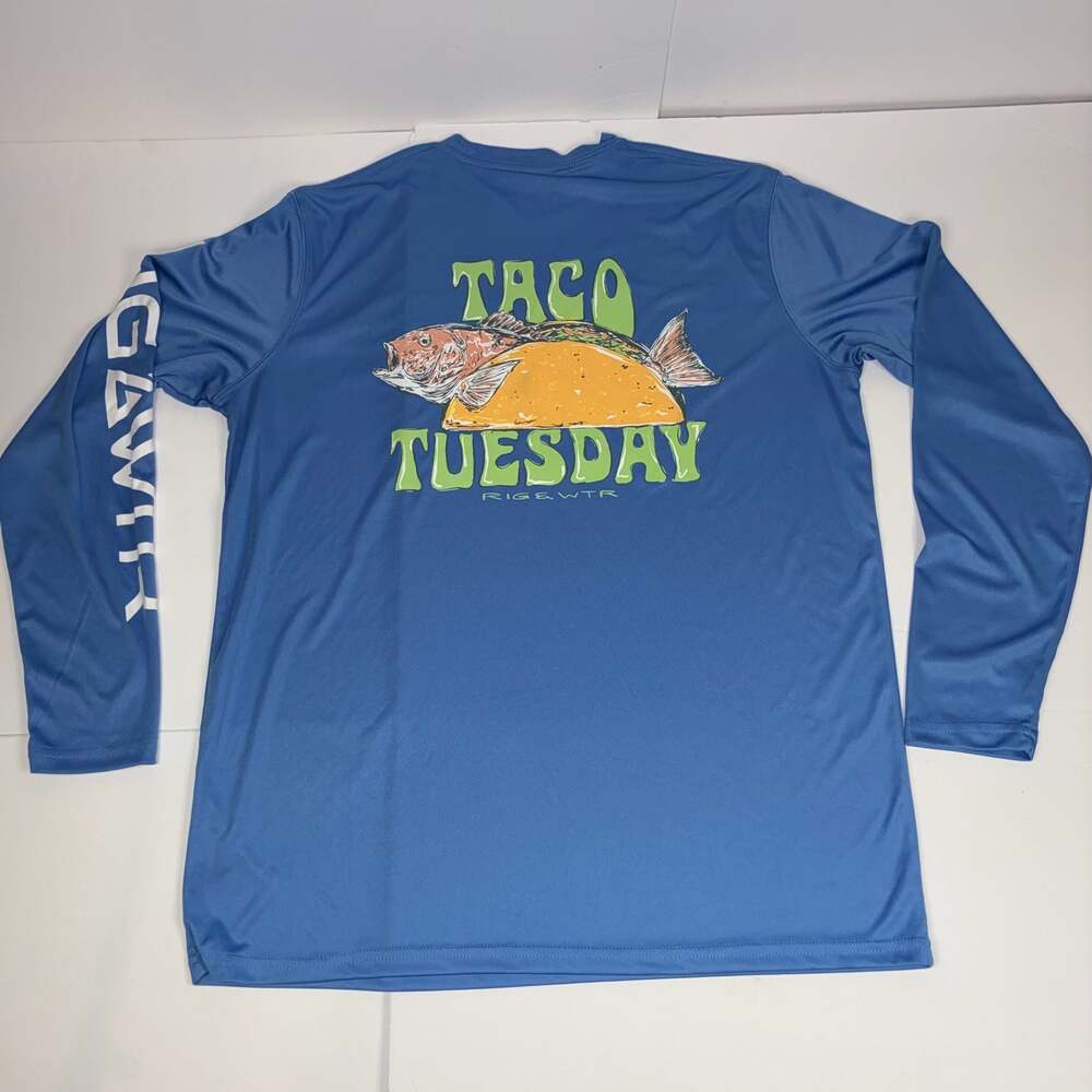 RIGAWTR Men Taco Tuesday Fish Performance Long Sleeve Shirt Blue Size L